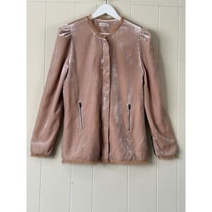 LoveShackFancy Womens Velvet Fringe Trim Puff Shoulder Jacket 4 Shabby Chic Luxe